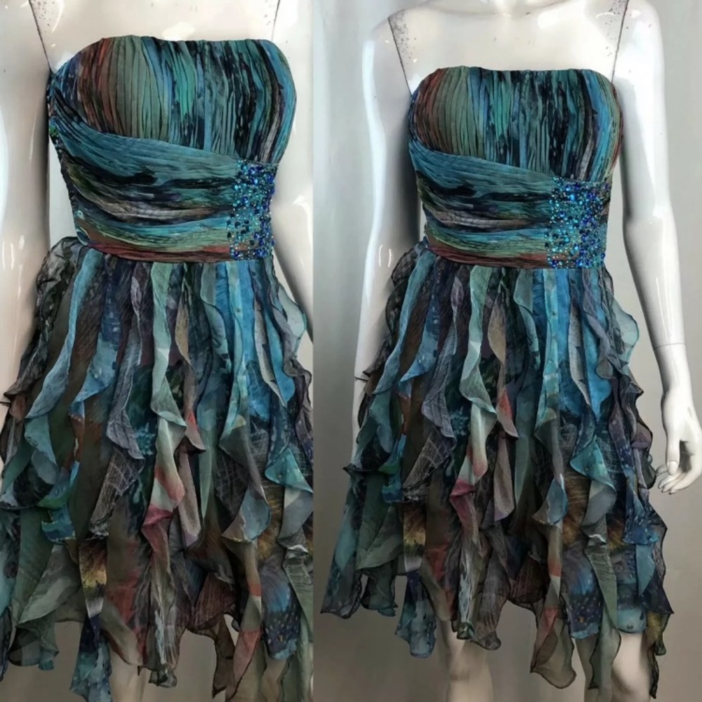 Cache Chiffon Rhinestone Ruffled Flutter Dress - image 2
